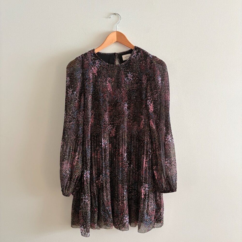 Aritzia Wilfred Elba Pleated Mini Dress Black Floral Pink Size XS - Picture 4 of 7